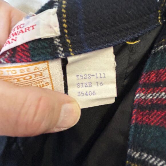 Vintage 80s Pendleton Black Red Tartan Plaid Wool A-Line Midi Skirt Size 16 - Picture 7 of 13